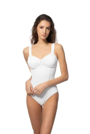 TEXTURED SOLID ONE PIECE SWIMSUIT WITH KNOT FRONT