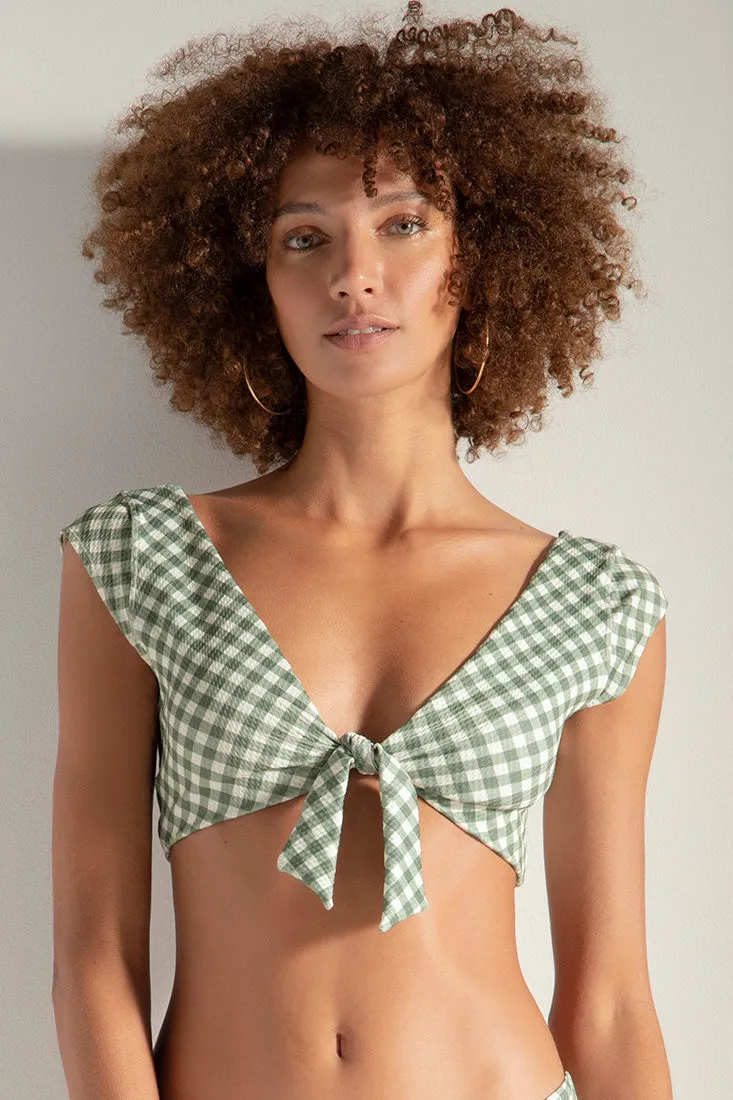 Textured tie front crop top