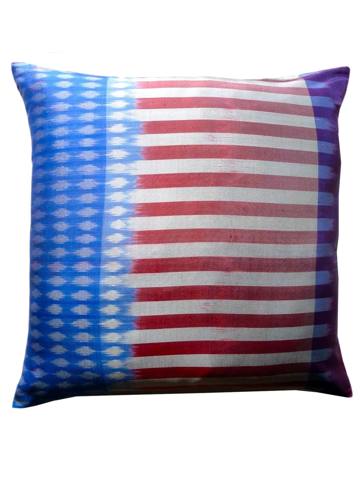 Thai Silk Modern Ikat Pillow American Flag