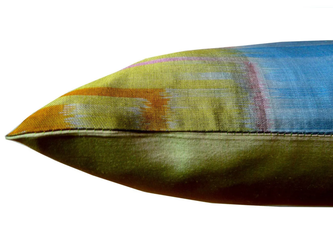 Thai Silk Modern Ikat Pillow Celadon Pastels Gold