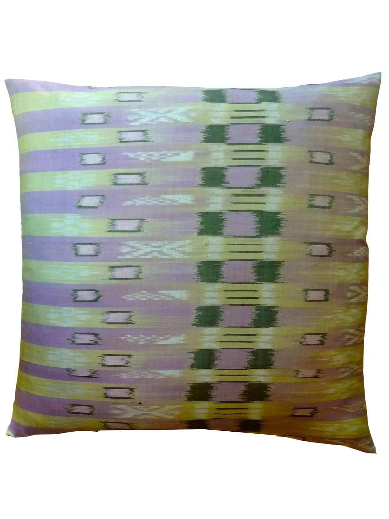 Thai Silk Modern Ikat Pillow Lavender Peridot Bars