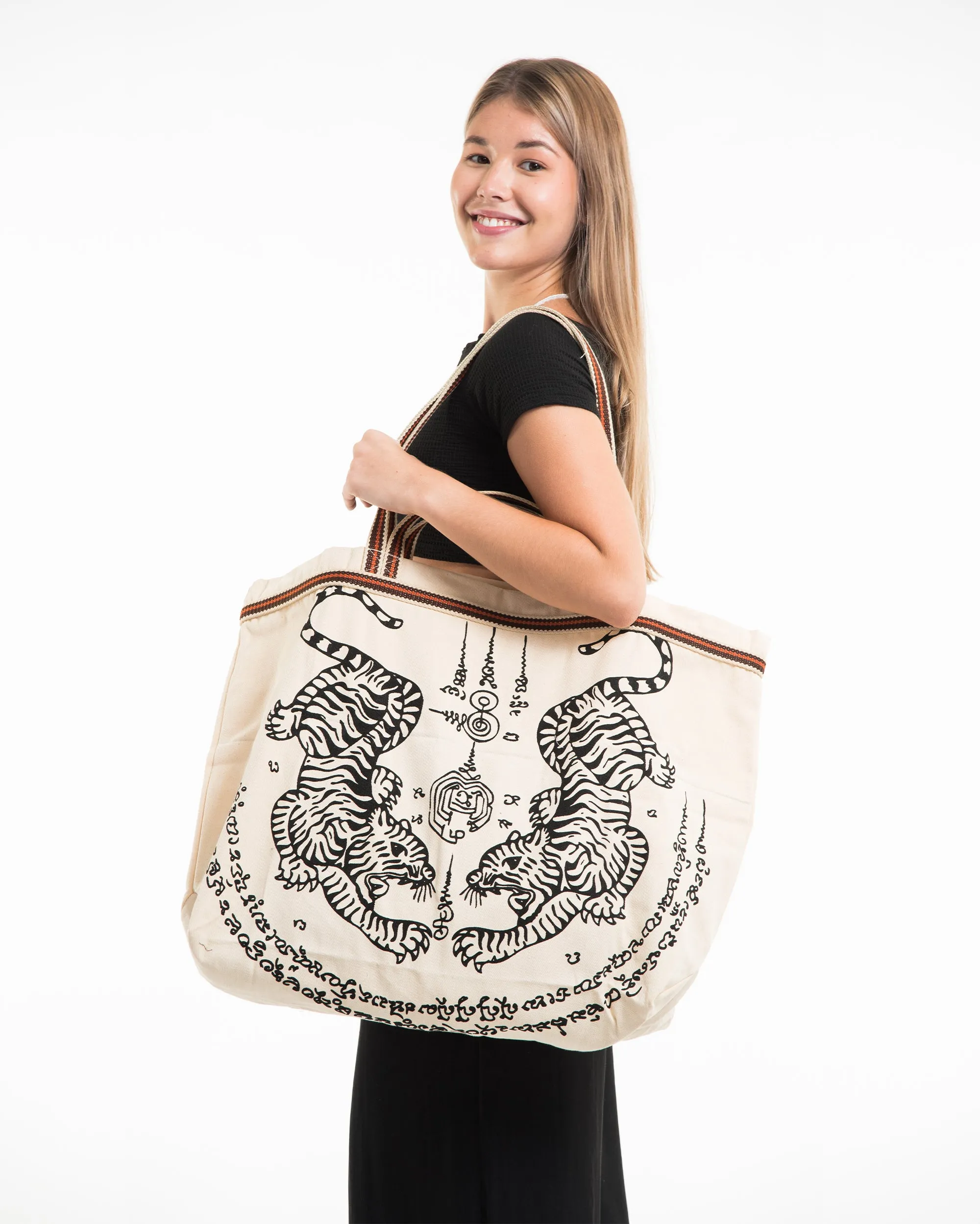 Thai Tattoo Canvas Tote Bag in Natural