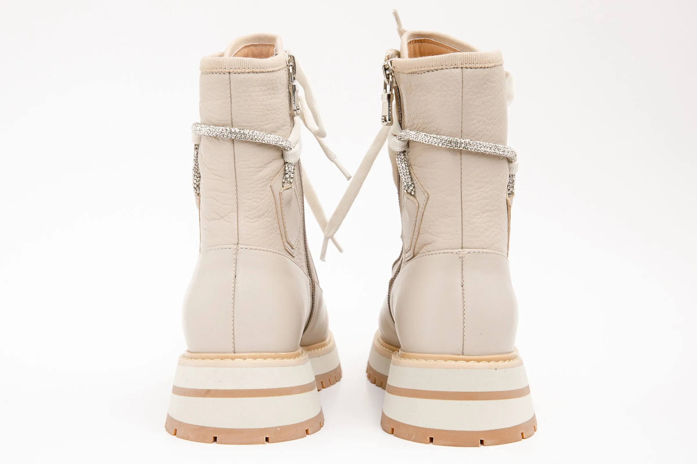 The Arata Cream Leather Lace-Up Ankle Women Boot With a Side Zipper