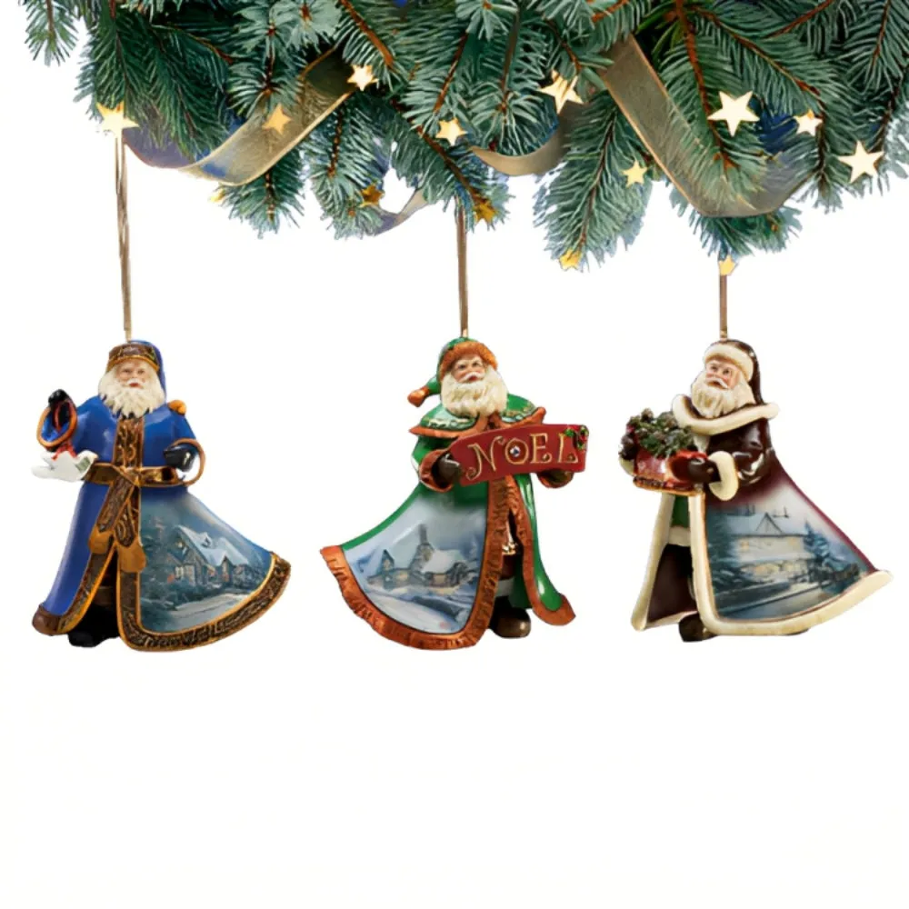 The Ashton-Drake Galleries Victorian Winter Scenes Santas Ornament Collection Issue #25 Painter of Light Artistry Christmas Decoration Set of 3 by Thomas Kinkade 12-inches