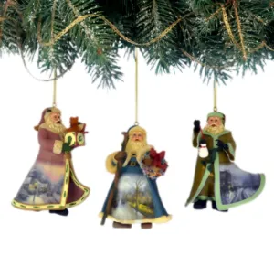 The Ashton-Drake Galleries Victorian Winter Scenes Santas Ornament Collection Issue #33 Painter of Light Artistry Three Dimensional Elegance with Elaborate Detailing Christmas Decoration Set of 3 by Thomas Kinkade 12-inches