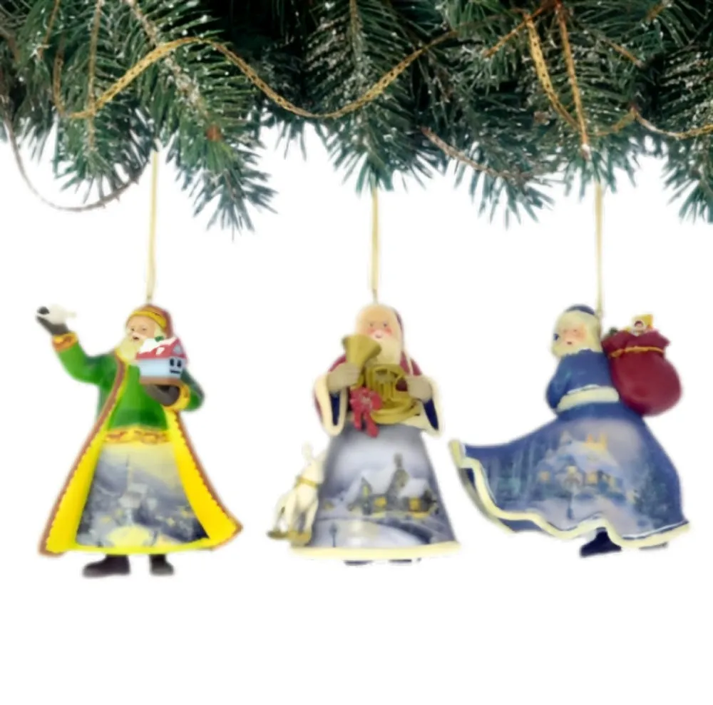 The Ashton-Drake Galleries Victorian Winter Scenes Santas Ornament Collection Issue #38 Painter of Light Artistry Three Dimensional Elegance with Elaborate Detailing Christmas Decoration Set of 3 by Thomas Kinkade 12-inches