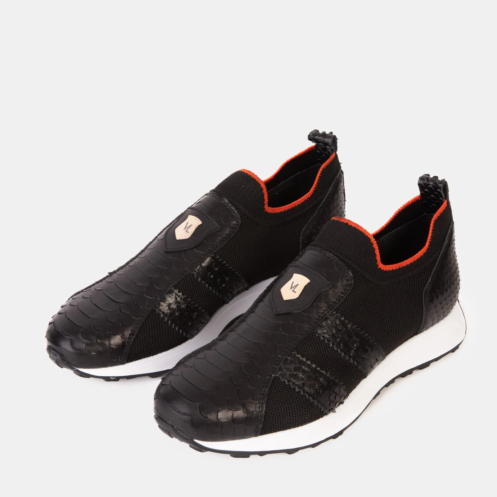 The Aslan Black Knitted & Leather Men Sneaker