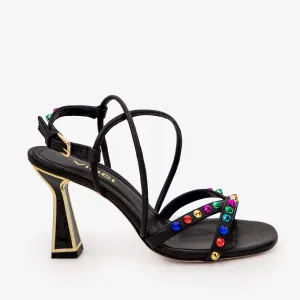 The Aurora Black Leather Strappy Women Sandal