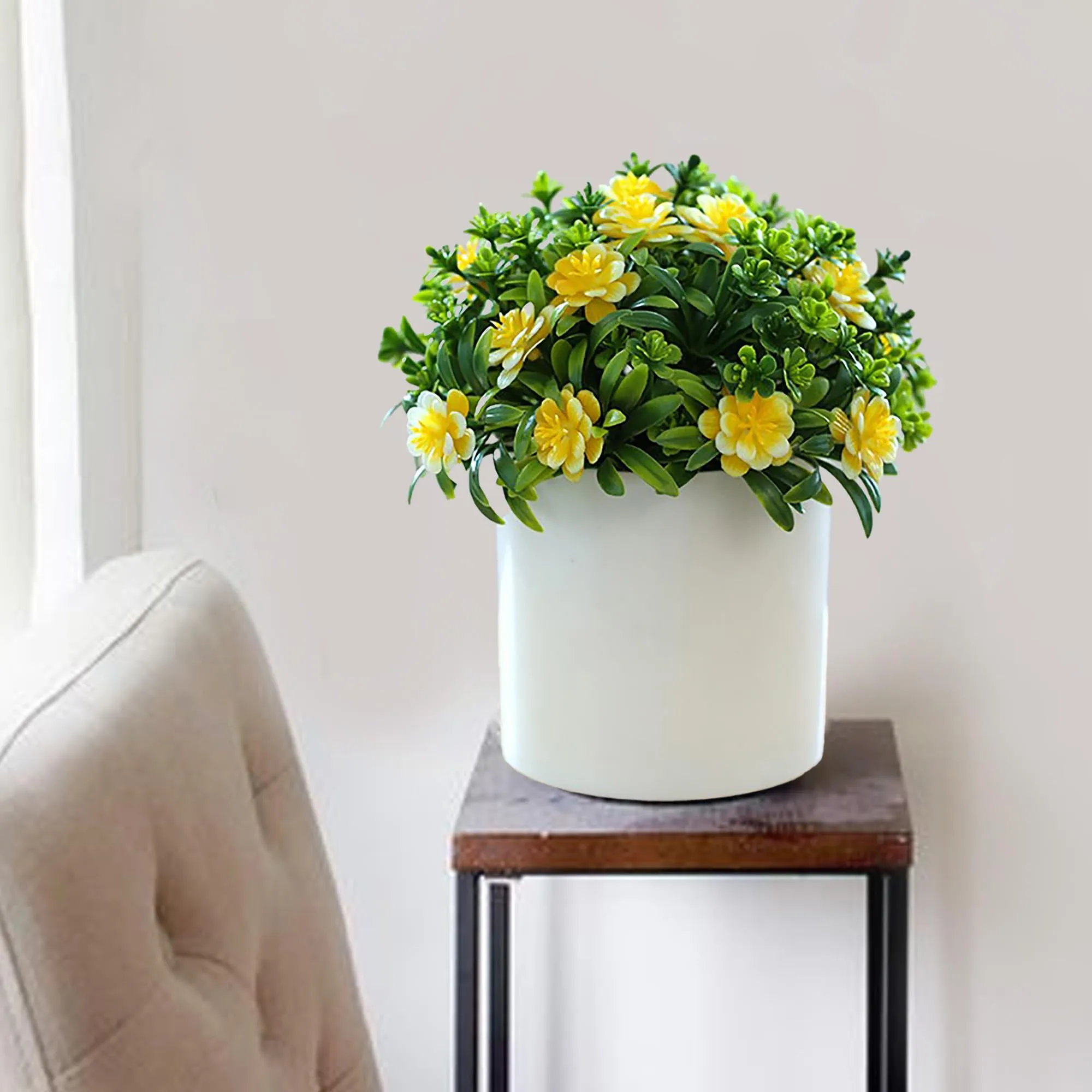 The Better Home Artificial Plants for Home Decor with Pot | Yellow Moss Rose & Grass Balls | Aesthetic Room Decor Items for Living Room, Bedroom | Fake Plants for Office, Reception, Tabletop, Shelves