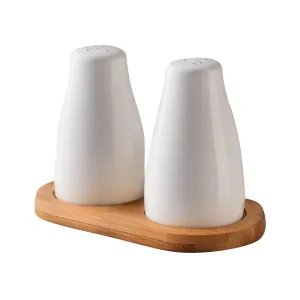 The Better Home Ceramic Salt and Pepper Shakers Set (Pack of 10-2Pcs Each) with Wooden Tray | Dining Table Decorative Items | Salt Pepper Set for Dining Table | Salt and Pepper Shaker | White