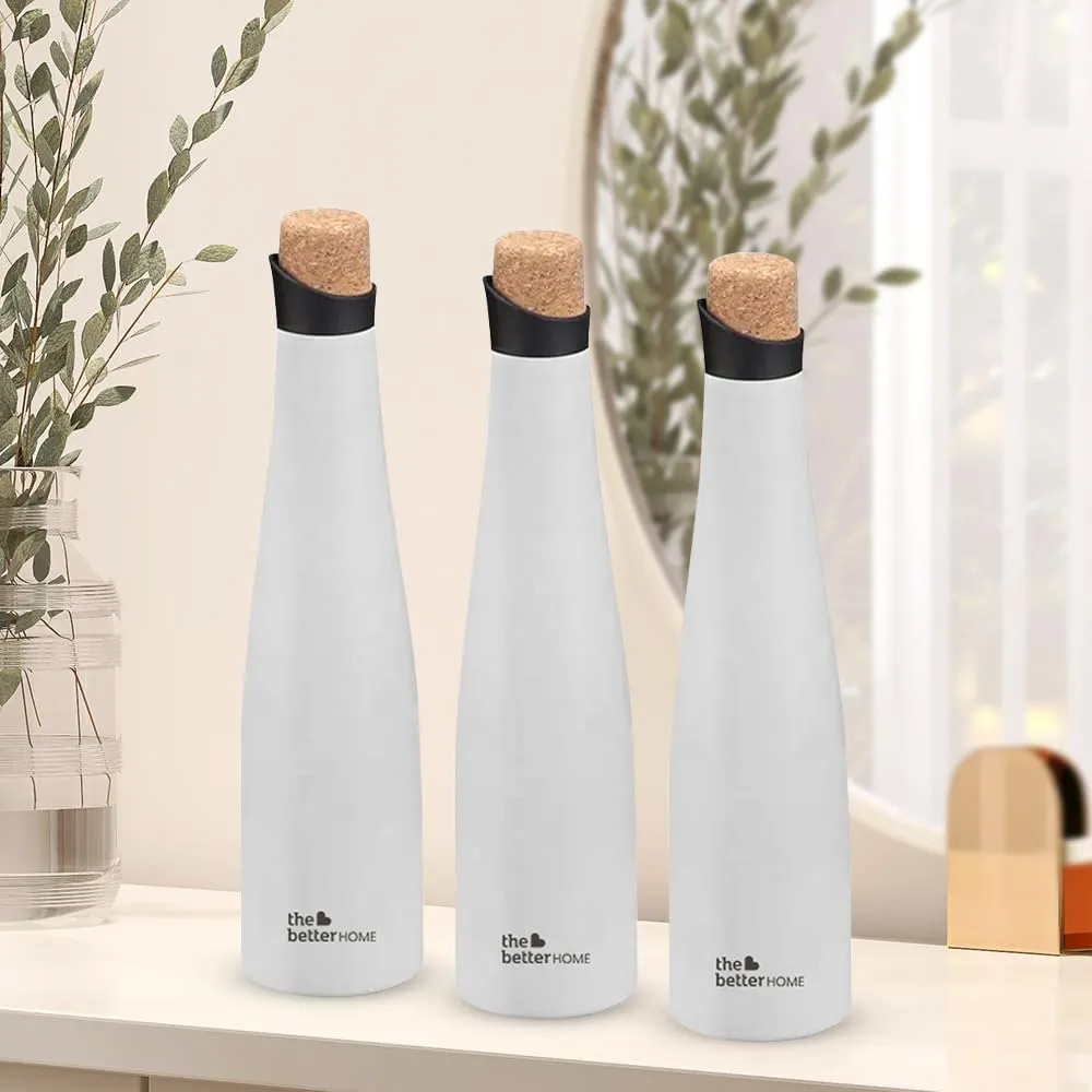 The Better Home Insulated Stainless Steel Water Bottle with Cork Cap | 18 Hours Insulation | Pack of 3-500ml Each | Hot Cold Water for Office School Gym | Leak Proof & BPA Free | White Colour