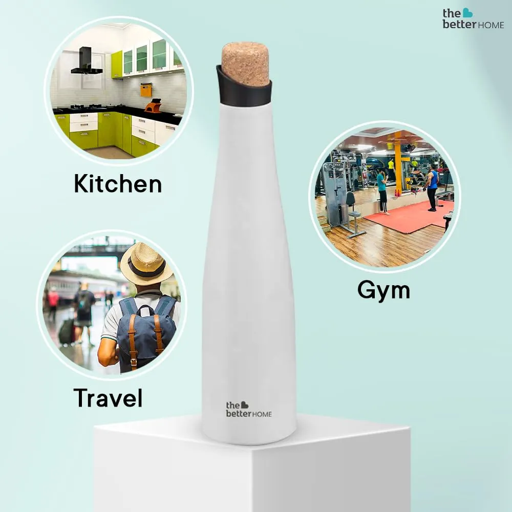 The Better Home Insulated Stainless Steel Water Bottle with Cork Cap | 18 Hours Insulation | Pack of 3-750ml Each | Hot Cold Water for Office School Gym | Leak Proof & BPA Free | White Colour