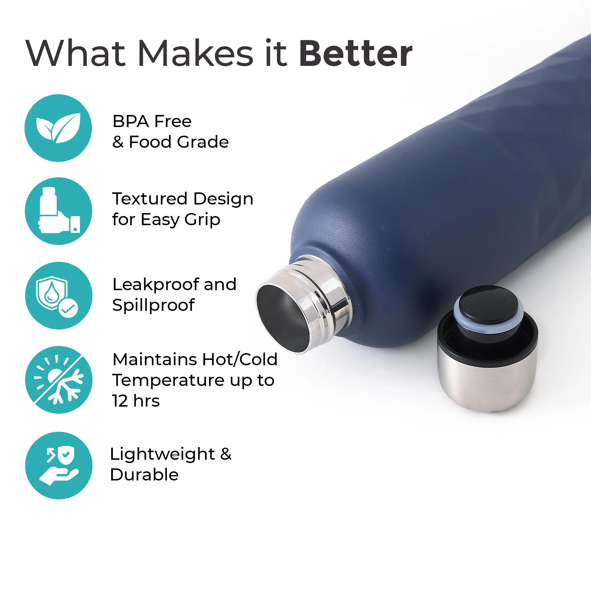 The Better Home Insulated Thermosteel Bottle 750ml | Small Flask Water Bottle for Kids School | Hot and Cold Water Bottle | Gym Bottles for Men/Women | Leakproof Screw Cap | Gifting Items (Dark Blue)