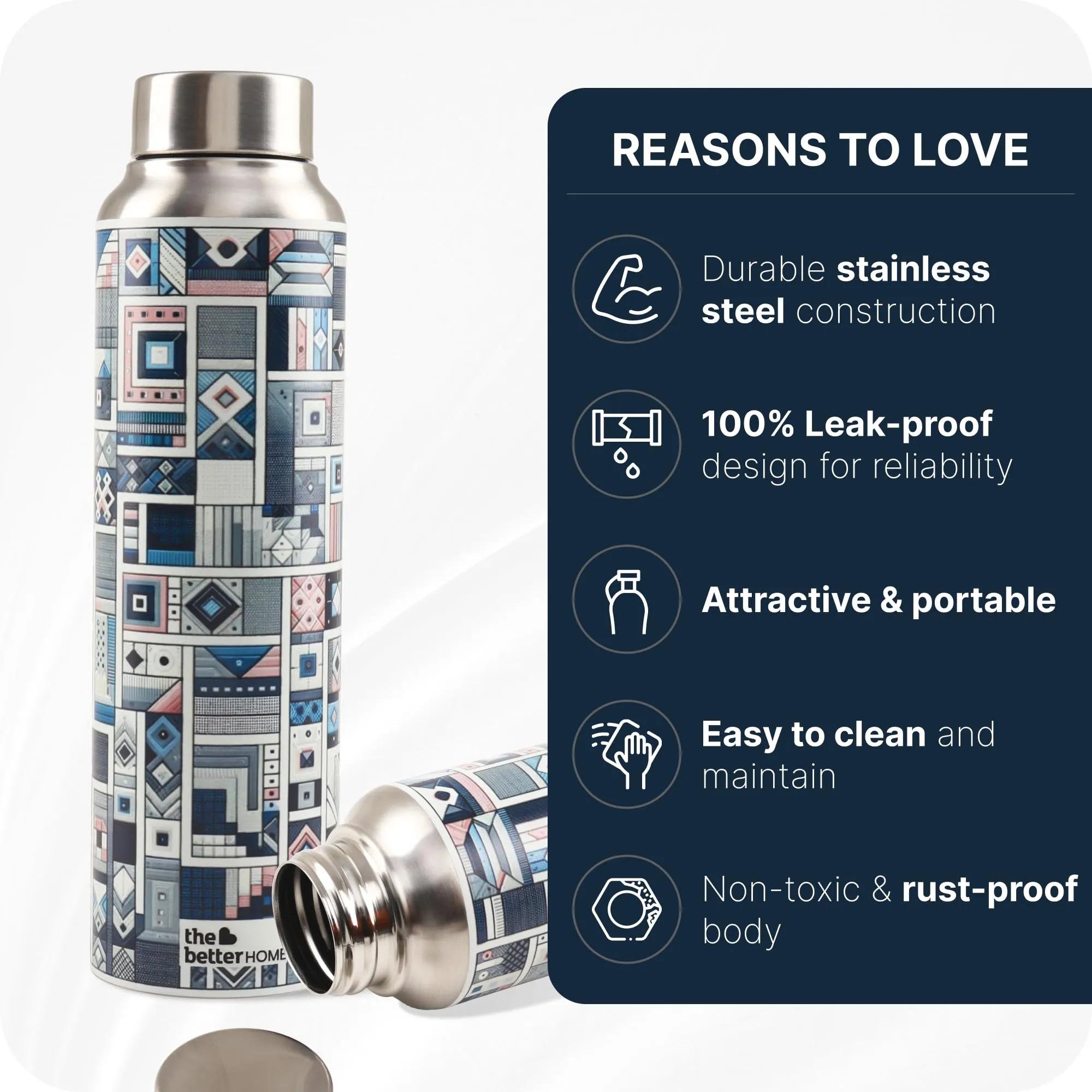 The Better Home Stainless Steel 1L Water Bottle | Pack of 3 | Gym Water Bottle For Men | Travel Bottle For Adults/Kids/School/Office | Water Bottle For Kids (Block Party)