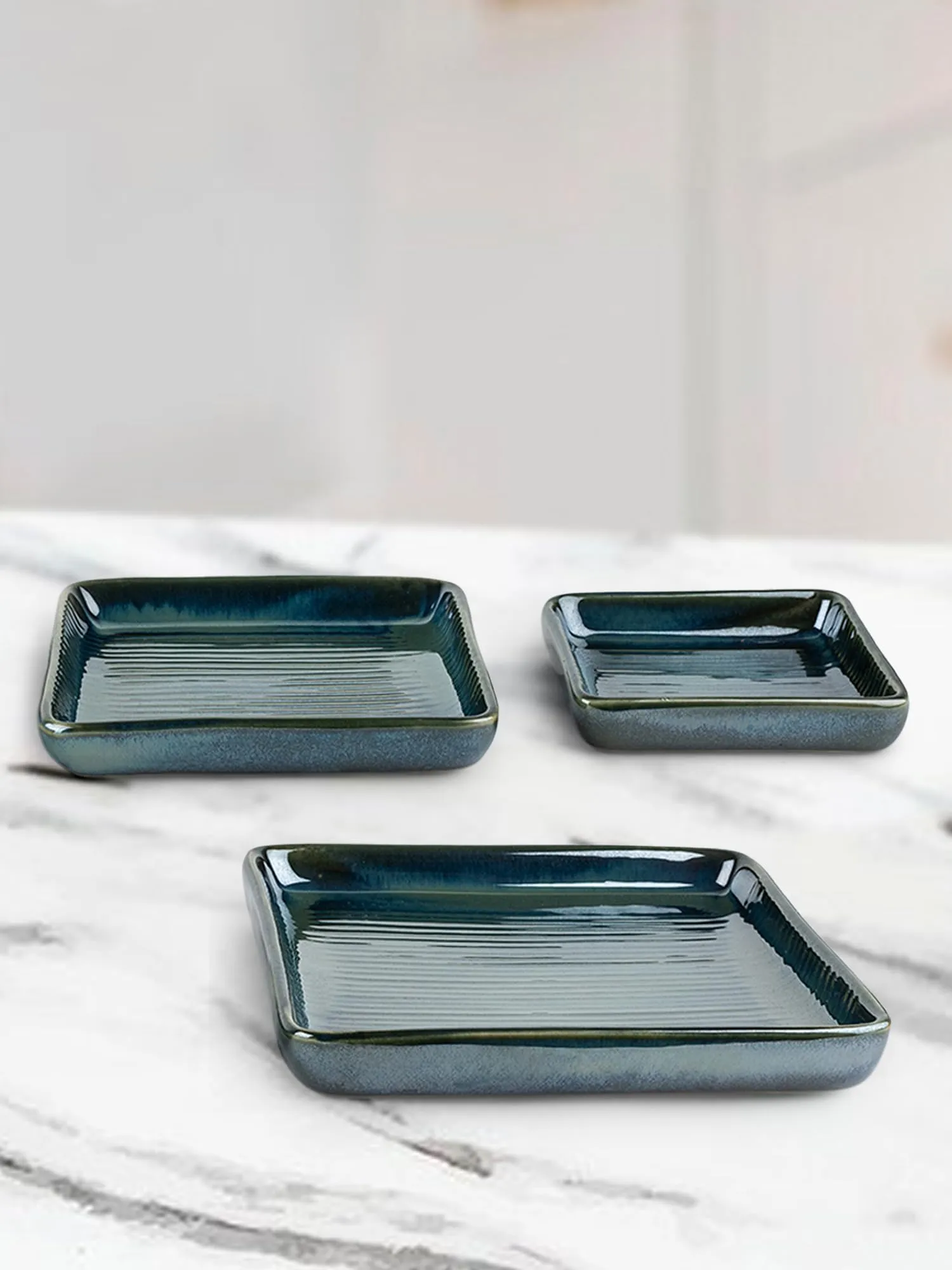 The Better Home Terra Series (3Pcs) Ceramic Serving Tray | Tray Set for Serving | Dry Fruits Serving Tray | Snacks Serving Tray Set | Ceramic Dinner Plates for Serving Appetizers, Salads, Desserts