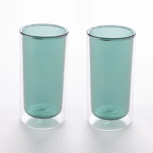 The Better Home Zest Series Coloured Double Wall Glass Cup (2Pcs - 250ml) |Small Drinking Glass | Water Glass Cup Set | Glass Tea Cups | Tea Glass | Glass for Water | Drinking Glass (Green)