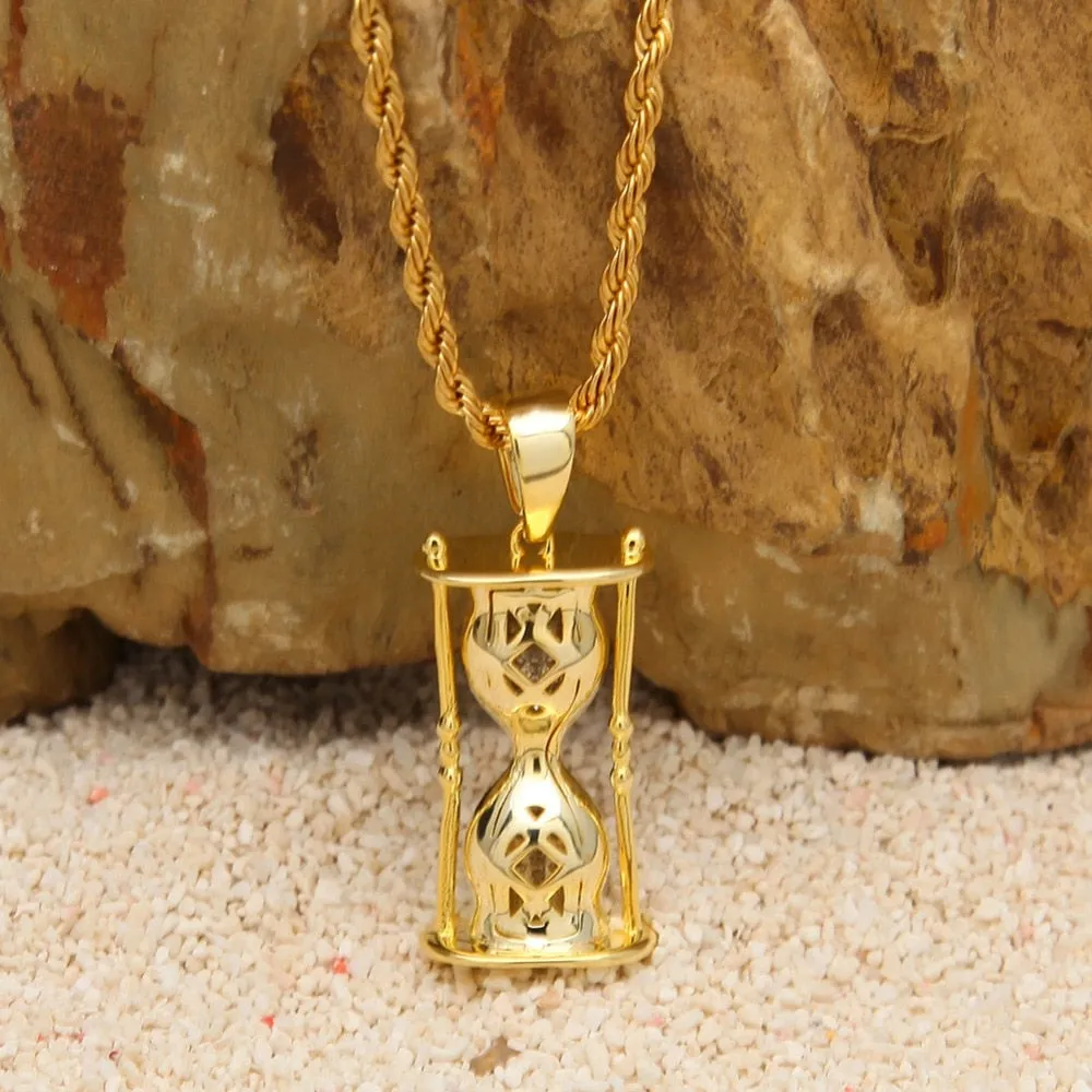 THE BLING KING Hourglass Pattern Necklaces Pendants Hiphop Fashion Micro Pave Iced Out Jewelry For Men Women White Gold CZ Chain