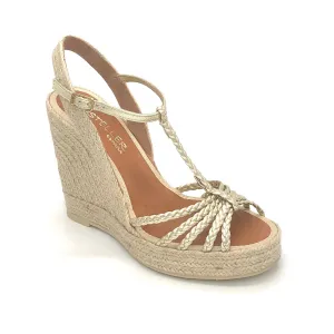 The Braided T-Strap Espadrille in Platino Metallic