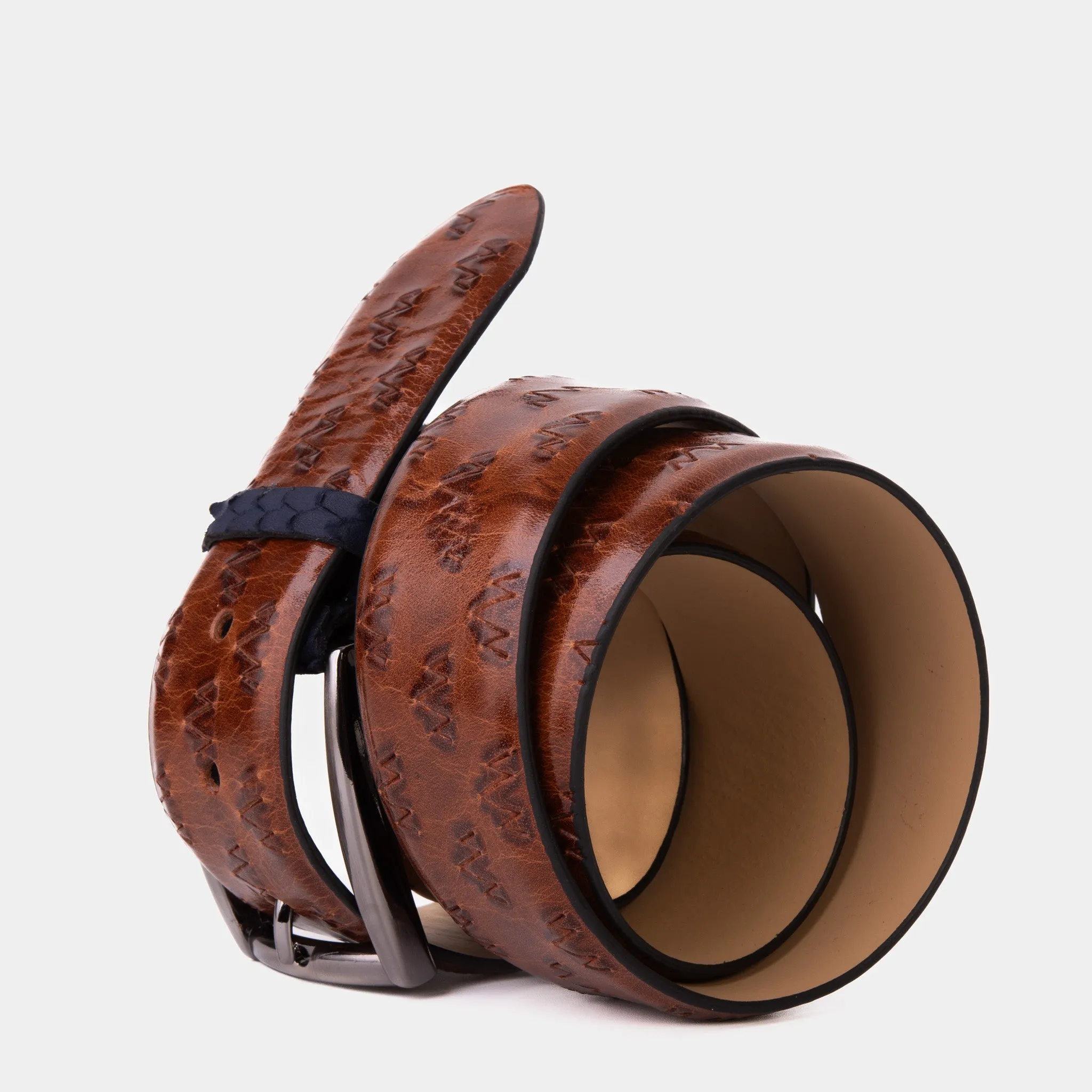 The Caesars Tan & Navy Leather Belt