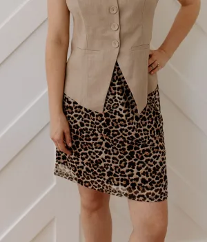 The Cecilia Leopard Mesh Knee Skirt by NLT