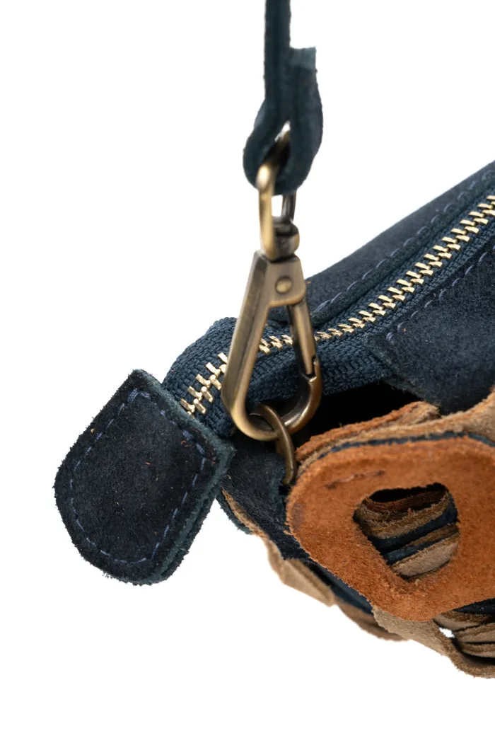 The Chain Interlocking Leather Shoulder Bag Blue and Brown