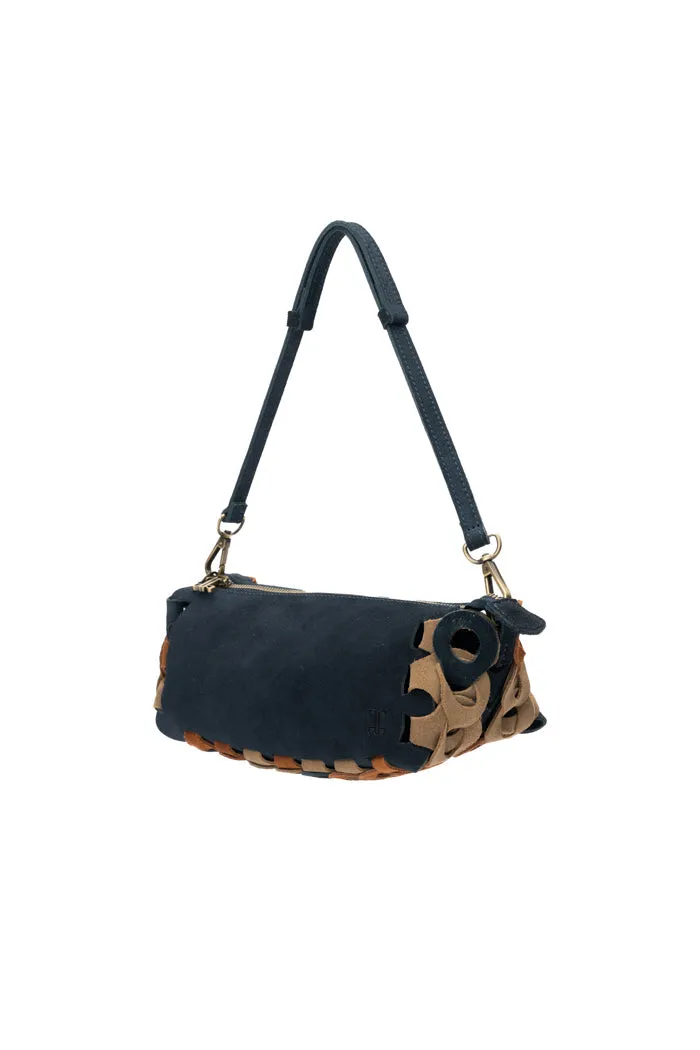 The Chain Interlocking Leather Shoulder Bag Blue and Brown