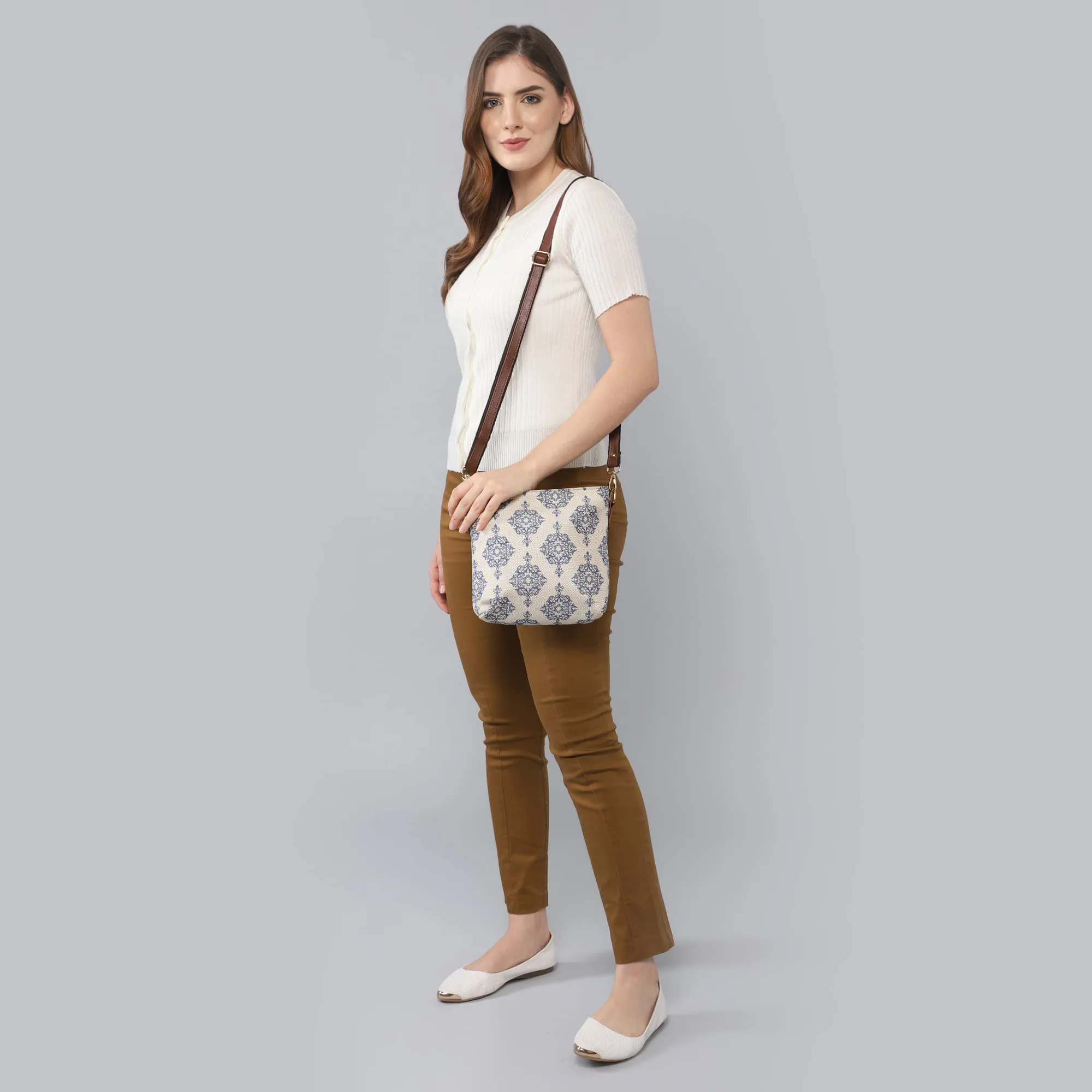 THE CLOWNFISH Aahna Polyester Crossbody Sling Bag For Women Casual Party Bag Purse With Adjustable Shoulder Strap., Off White