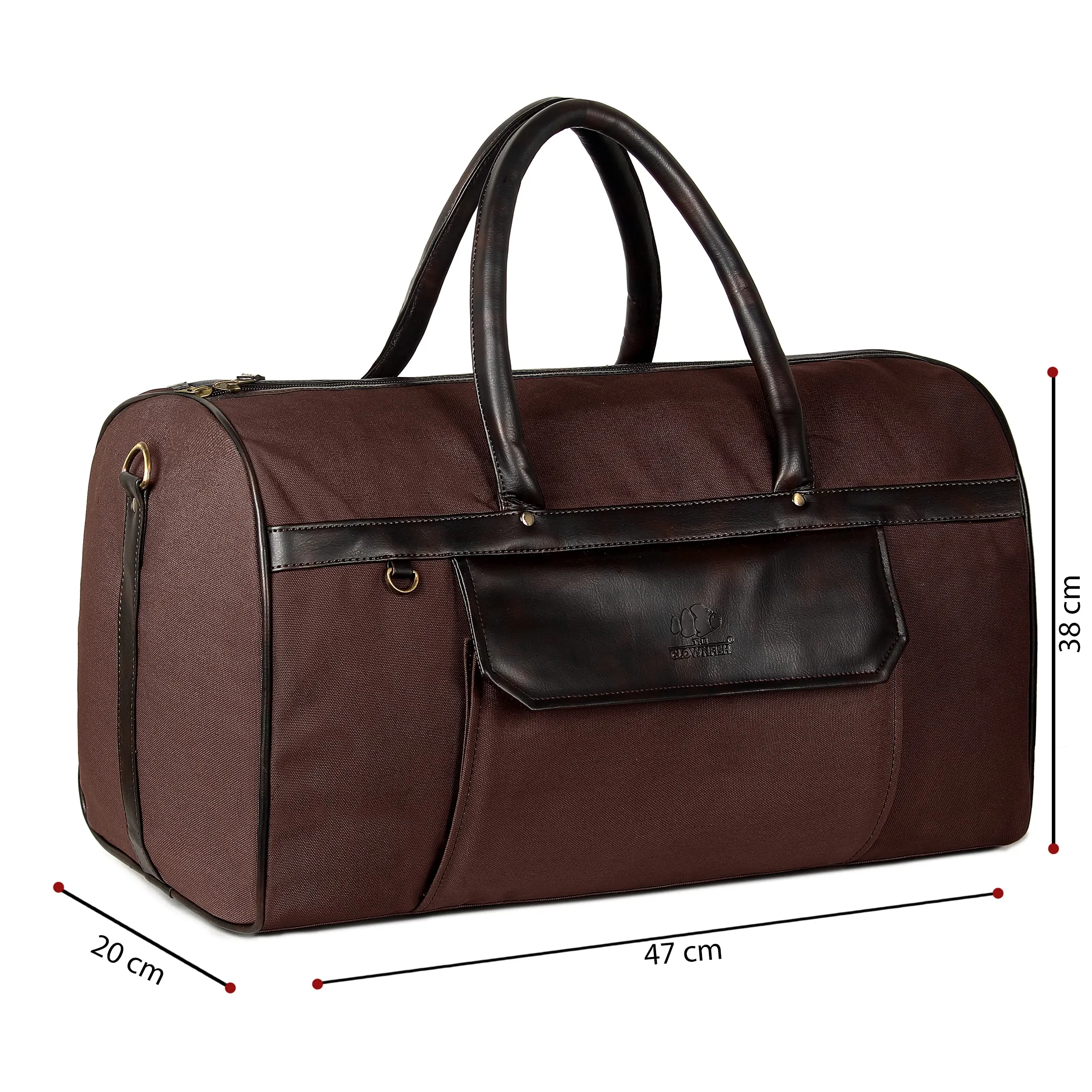 The Clownfish Alwyn 35 litres Canvas with Faux Leather Unisex Travel Duffle Bag Weekender Bag (Dark Brown)