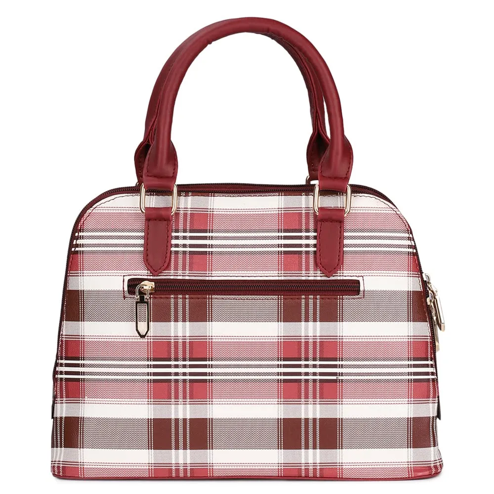 THE CLOWNFISH Andrea Handbag for Women Office Bag Ladies Shoulder Bag Tote For Women College Girls-Checks Design (Maroon)