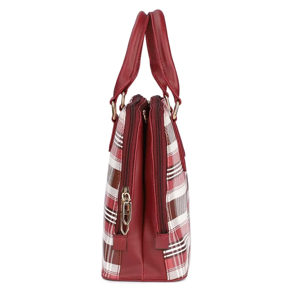 THE CLOWNFISH Andrea Handbag for Women Office Bag Ladies Shoulder Bag Tote For Women College Girls-Checks Design (Maroon)