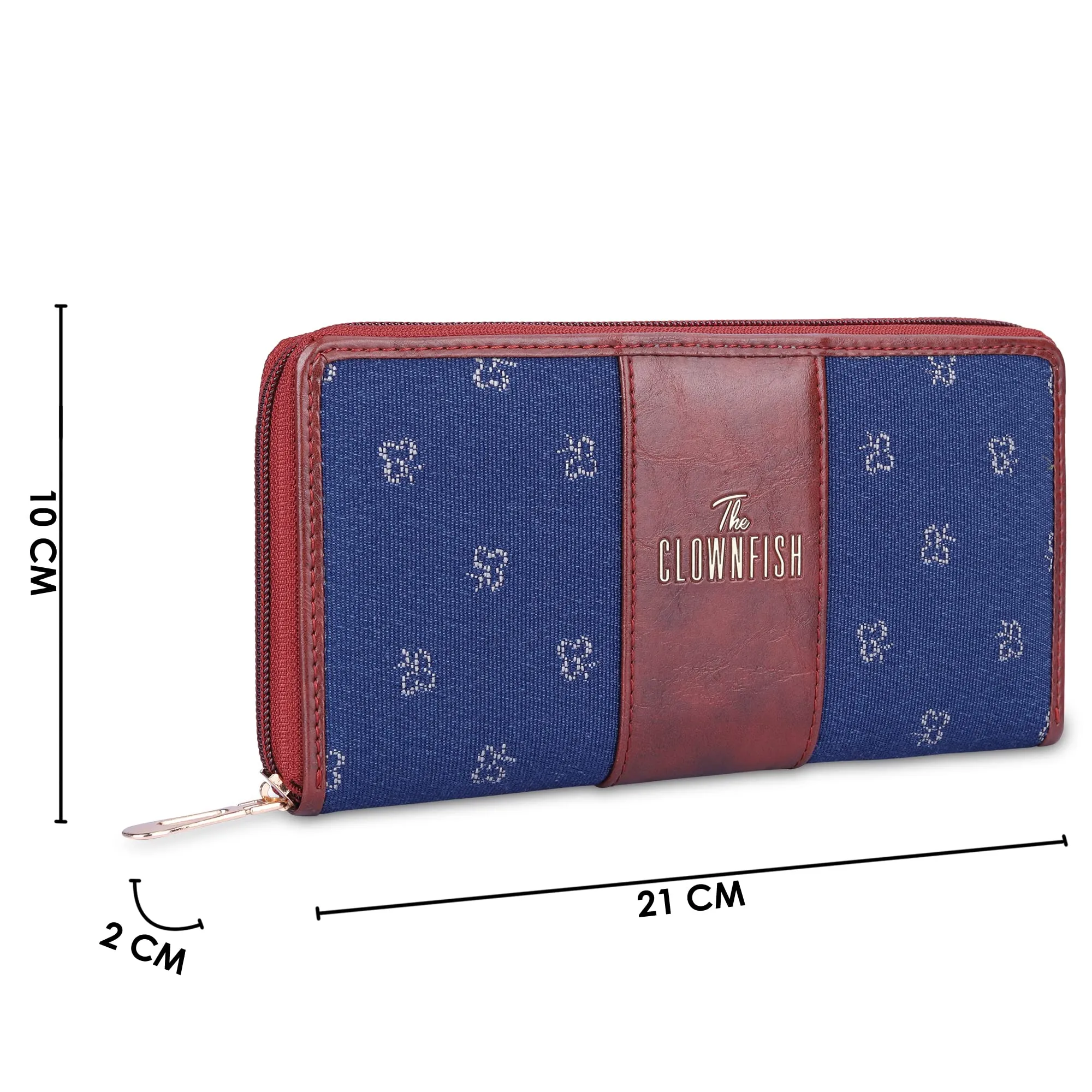 The Clownfish Aria Collection Tapestry Fabric & Faux Leather Zip Around Style Womens Wallet Clutch Ladies Purse with Card Holders (Blue - Spade Design)