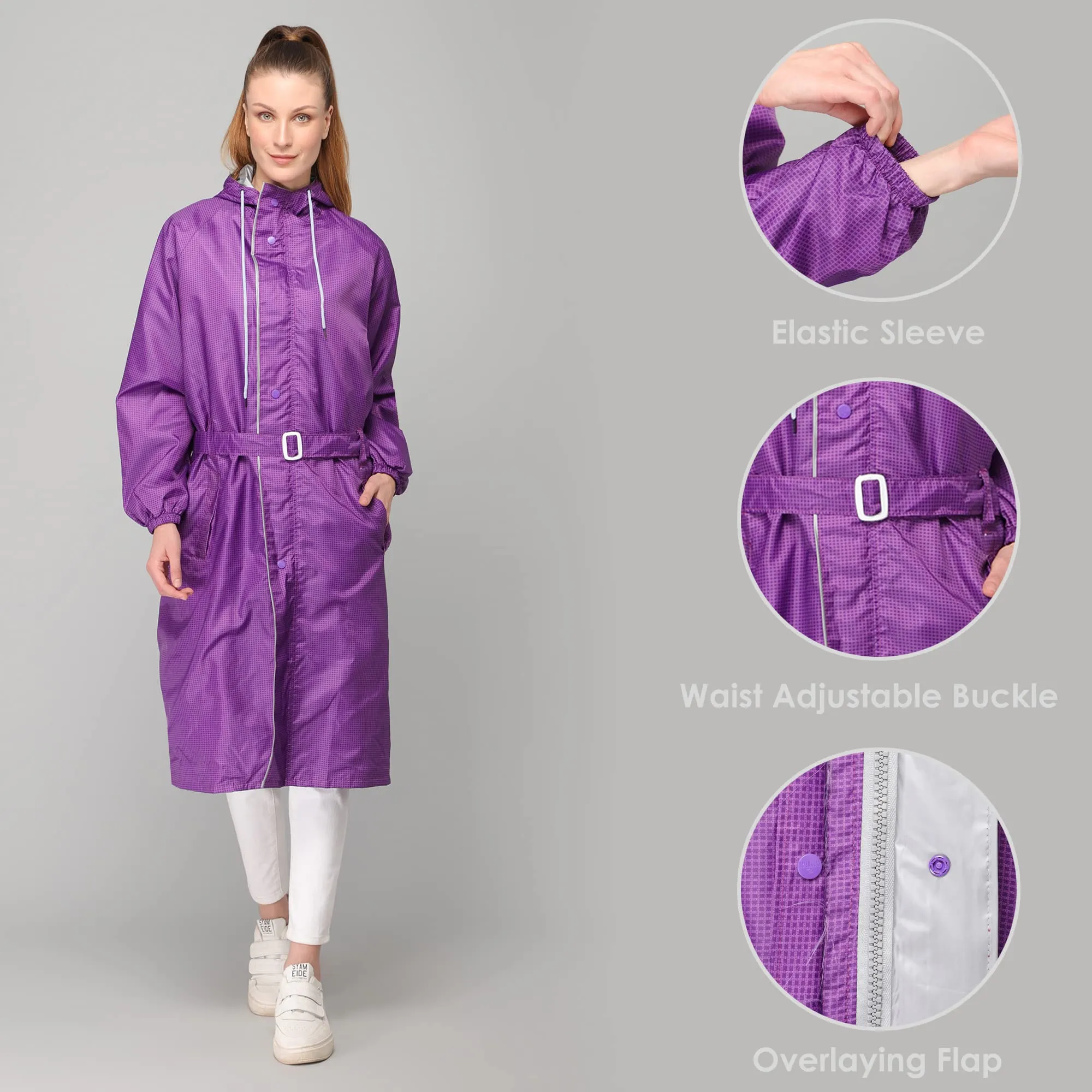 THE CLOWNFISH Aster Pro Series Womens Waterproof PVC Transparent Self Design Longcoat/Raincoat with Adjustable Hood (Pistachio Green, X-Large)