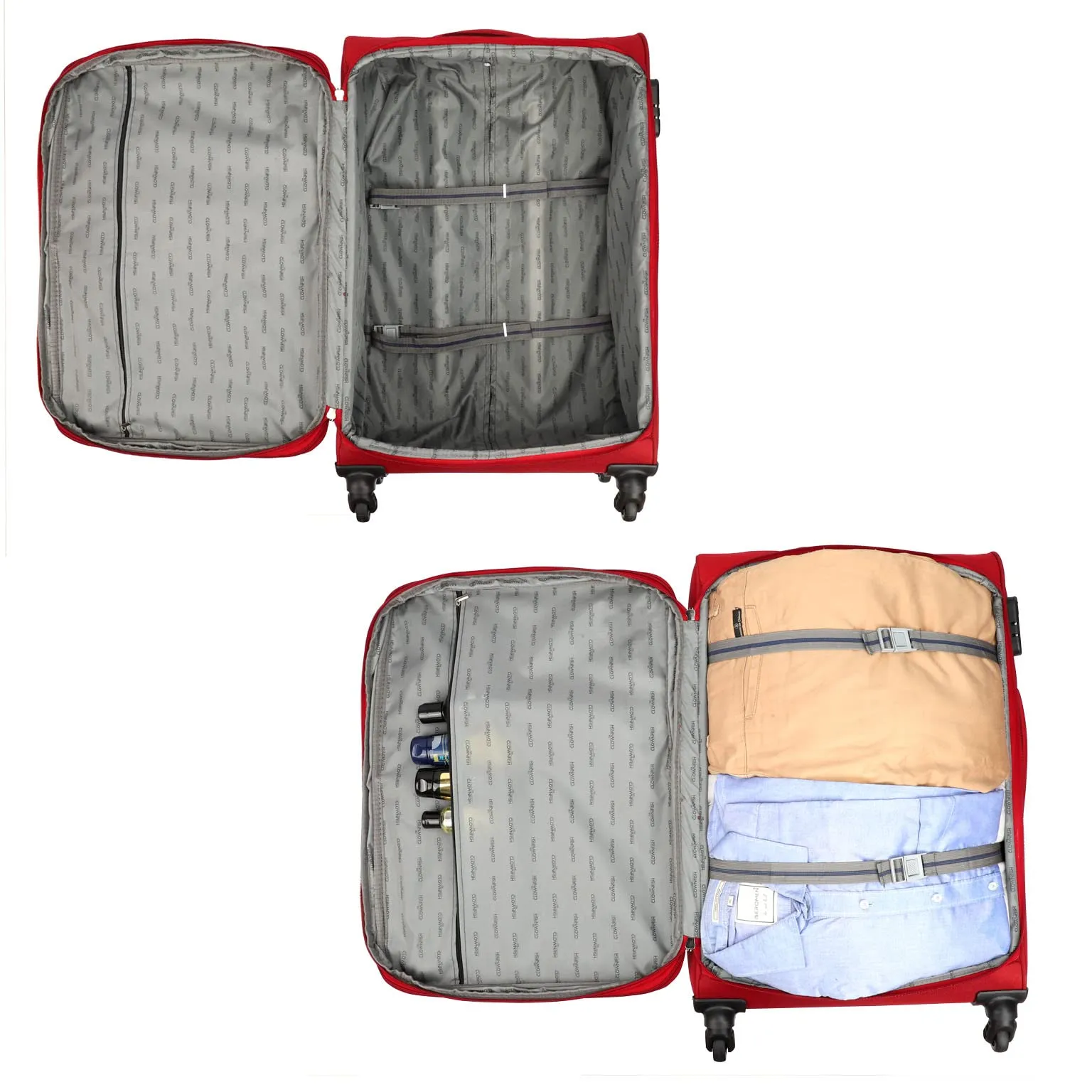 THE CLOWNFISH Combo of 3 Sydney Luggage Polyester Soft Case Suitcases Varied Sizes Four Wheel Trolley Bags - Red (56 cm, 67 cm, 78 cm)