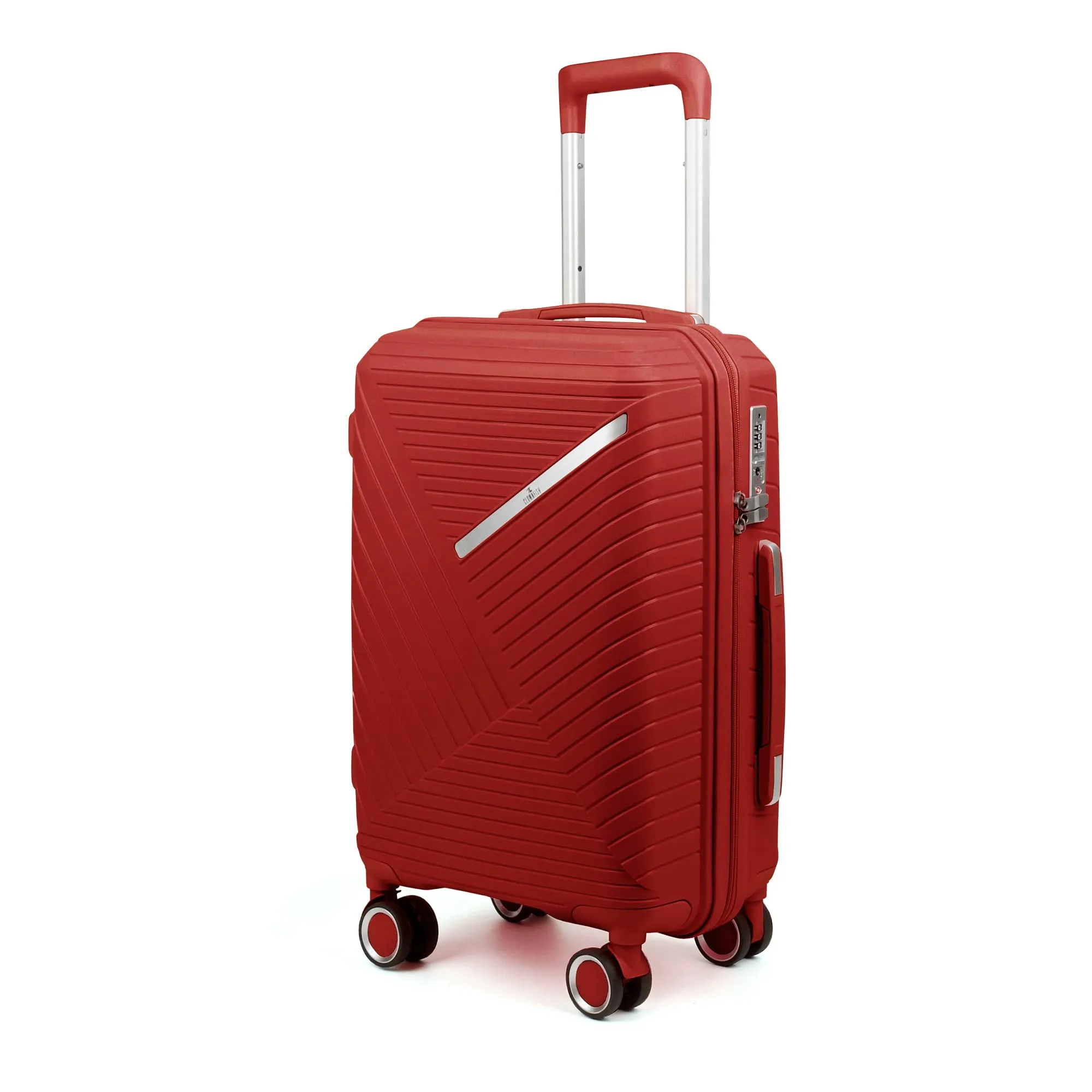 THE CLOWNFISH Denzel Series Luggage Polypropylene Hard Case Suitcase Eight Wheel Trolley Bag with TSA Lock- Red (Small Size, 56 cm-22 inch)