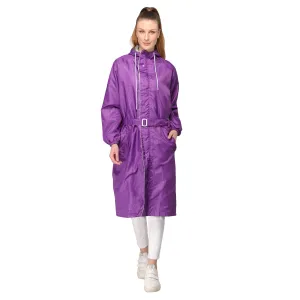 THE CLOWNFISH Dynamic Series Women's Waterproof Polyester Reversible Raincoat/Longcoat with Hood and Reflector Logo at Back for Night Visibility -with Storage Bag (Navy Blue, XXL)