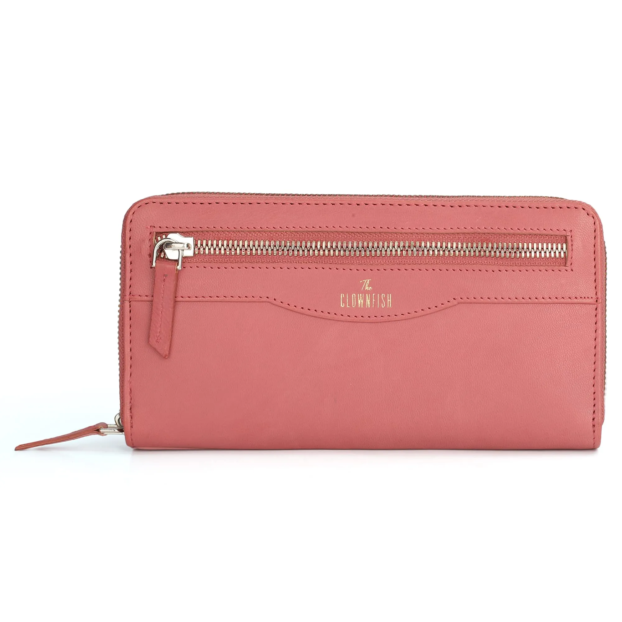 THE CLOWNFISH Eliana Collection Genuine Leather Zip Around Style Womens Wallet Clutch Ladies Purse with Card Holders (Pink)