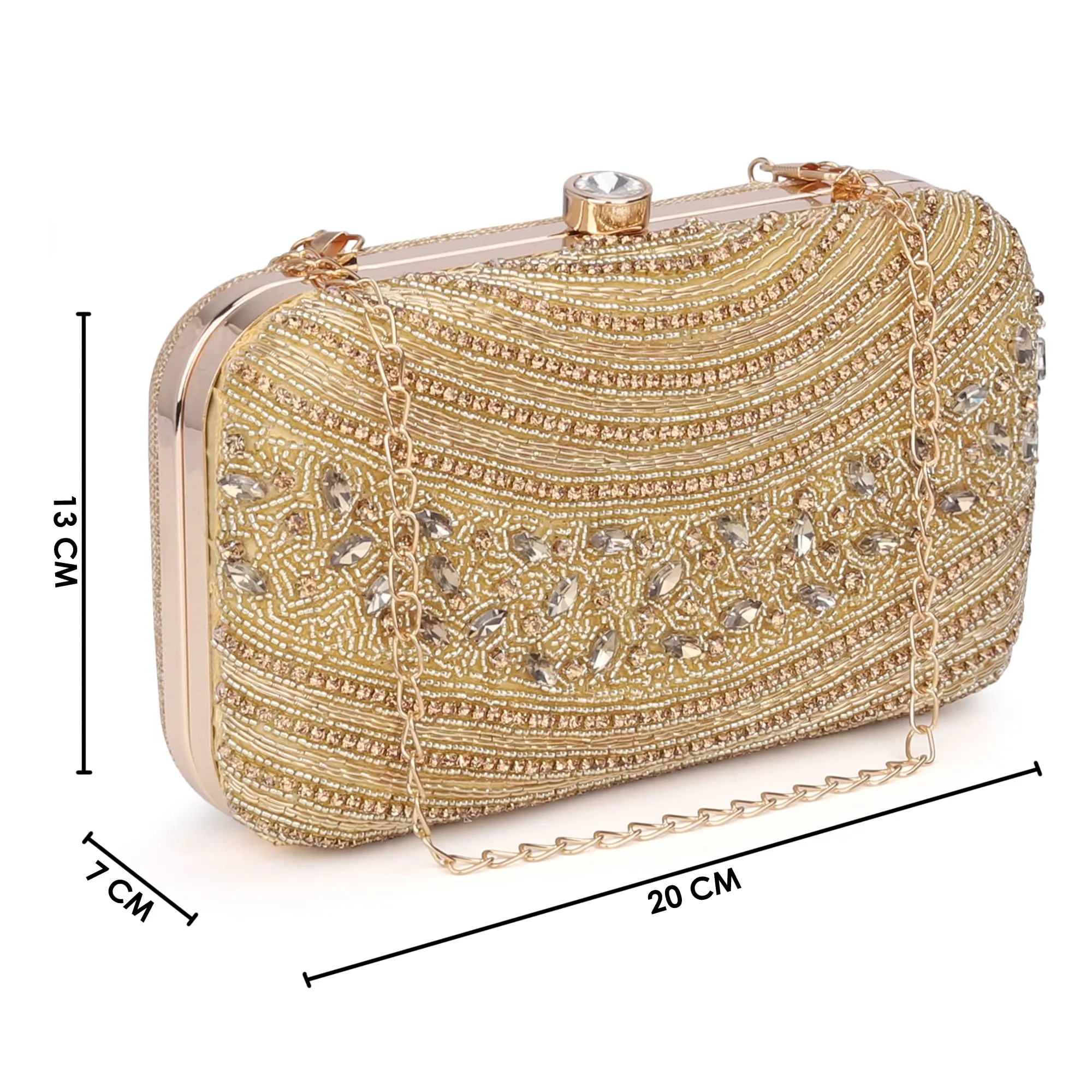 THE CLOWNFISH Emerald Collection Womens Party Clutch Ladies Wallet Evening Bag with Fashionable Round Corners Beads Work Floral Design (Yellow)