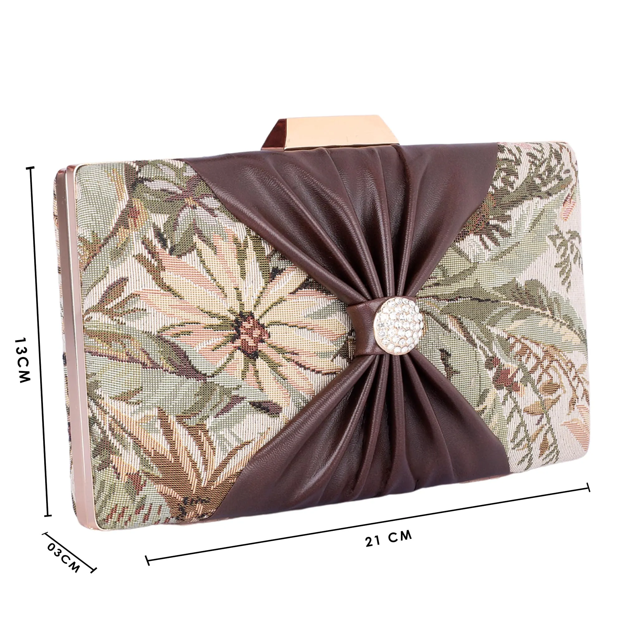 THE CLOWNFISH Estella Collection Tapestry Womens Party Clutch Ladies Wallet Evening Bag with Chain Strap (Flax)