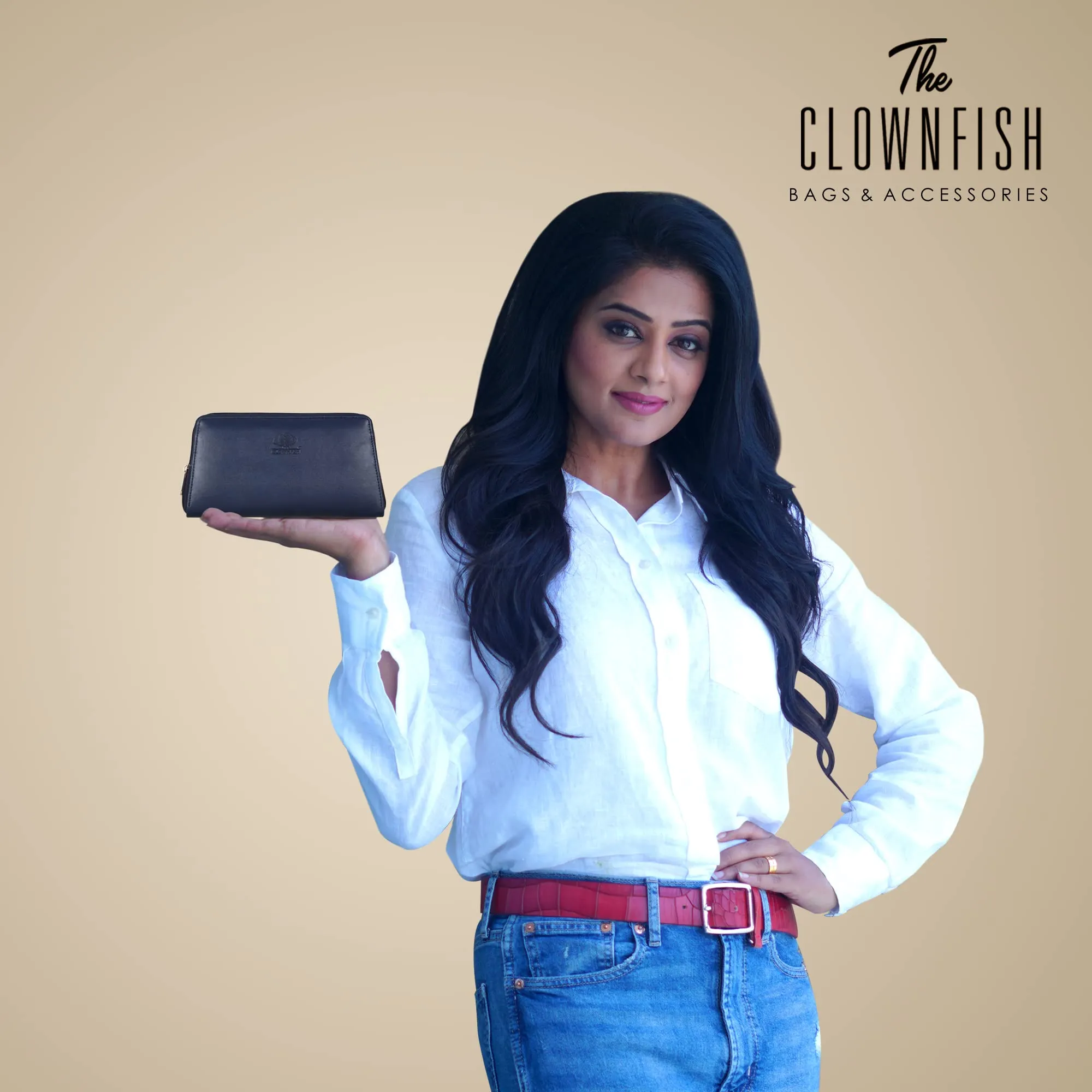 THE CLOWNFISH Evelyn Collection Womens Wallet Clutch Ladies Purse with multiple card slots (Navy Blue)