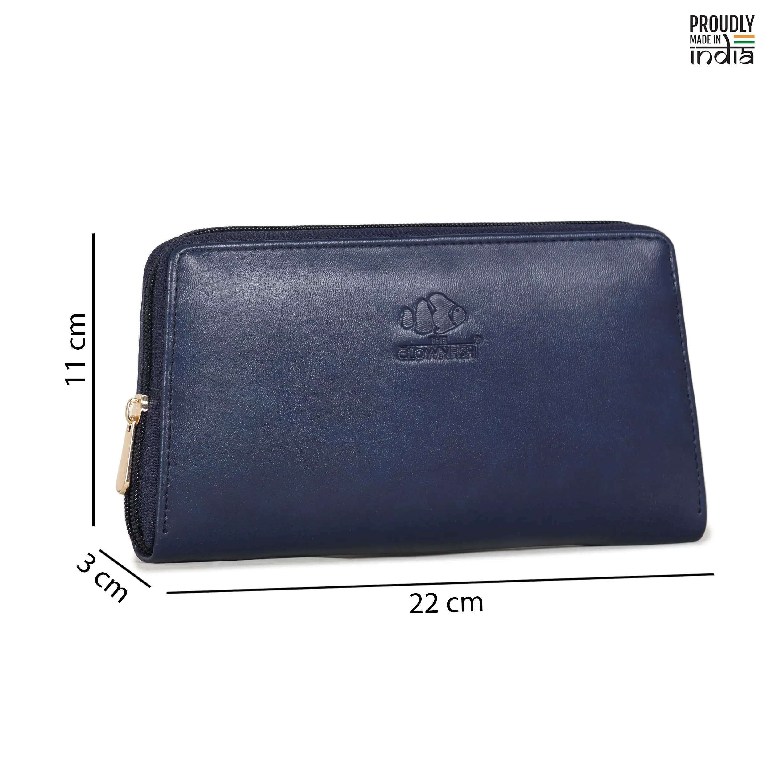 THE CLOWNFISH Evelyn Collection Womens Wallet Clutch Ladies Purse with multiple card slots (Navy Blue)