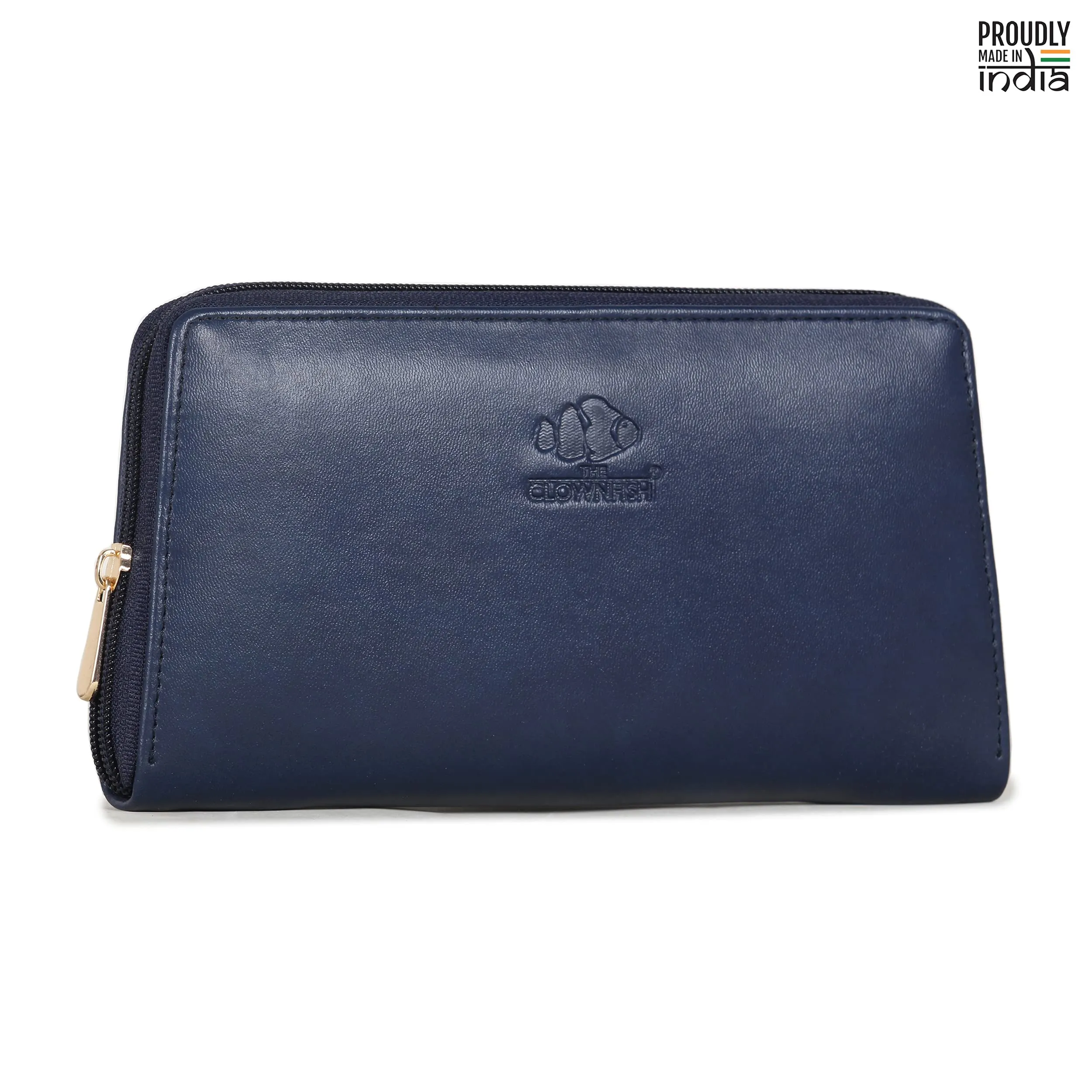 THE CLOWNFISH Evelyn Collection Womens Wallet Clutch Ladies Purse with multiple card slots (Navy Blue)