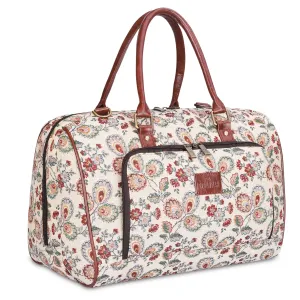 THE CLOWNFISH Fabric Oceania 28 Litres Tapestry Business Travel Duffle Carry-On Luggage Bag With 15.6 Inch Laptop Sleeve (Dark Brown-Floral), 24 Centimeters