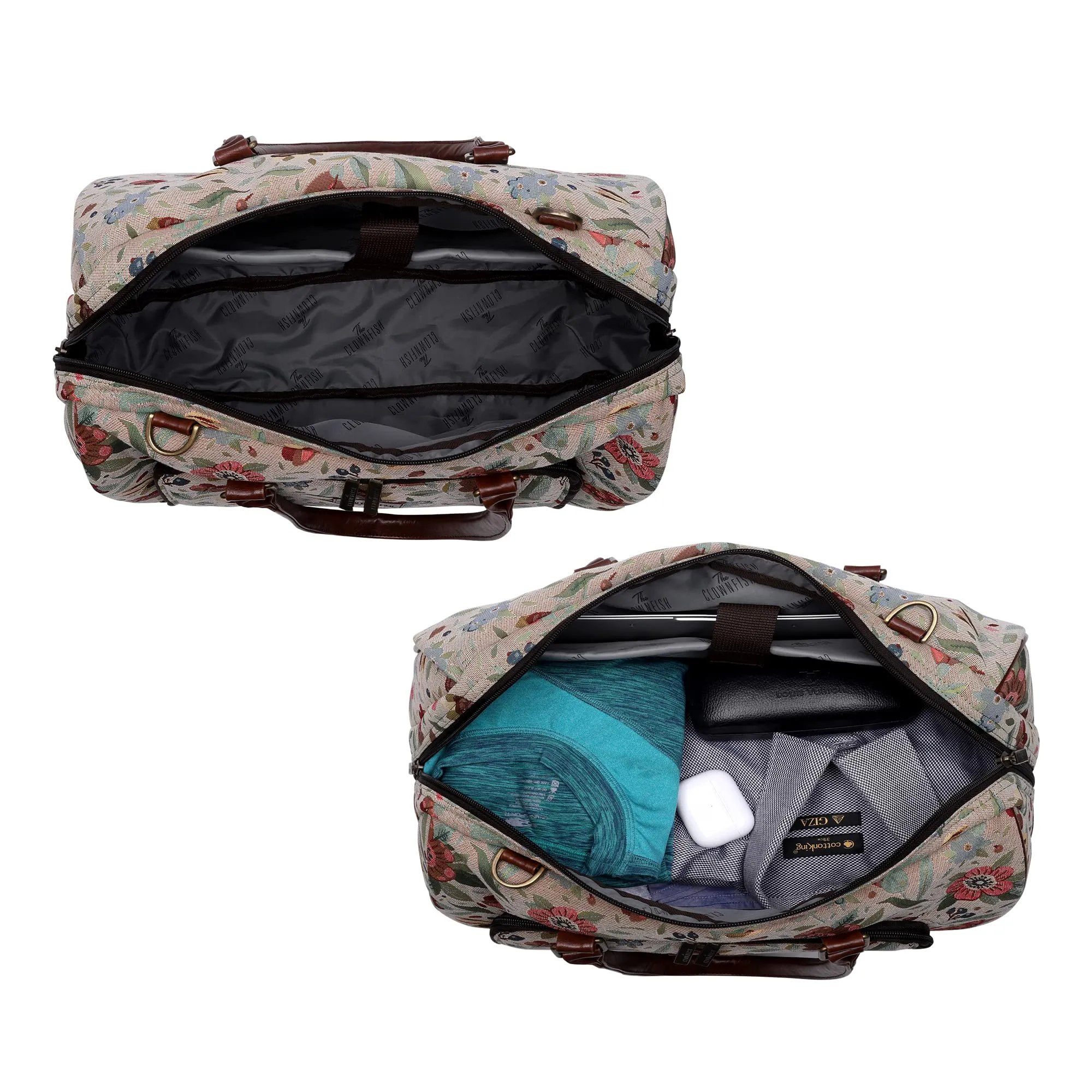 THE CLOWNFISH Fabric Oceania 28 Litres Tapestry Business Travel Duffle Carry-On Luggage Bag With 15.6 Inch Laptop Sleeve (Sky Blue-Floral), 24 Centimeters