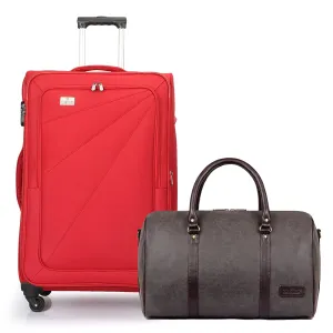 THE CLOWNFISH Farren Luggage Polyester Softcase Suitcase Four Wheel Trolley Bag & Lincoln Duffle Bag - Red (Small Size- 56 cm)