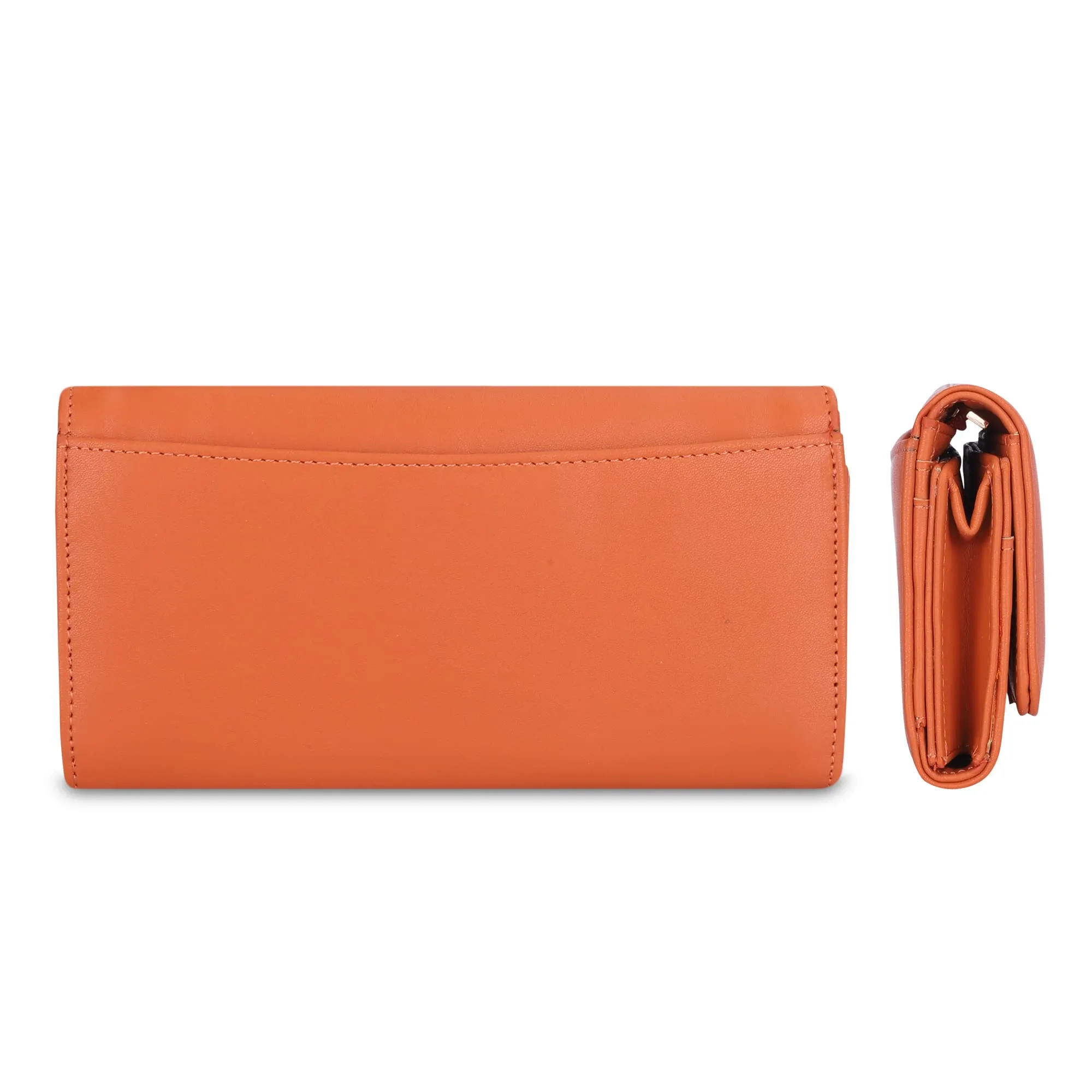 THE CLOWNFISH FashionFinesse Collection Faux Leather Bi-Fold Womens Wallet Clutch Ladies Purse with Multiple Card Slots (Orange)