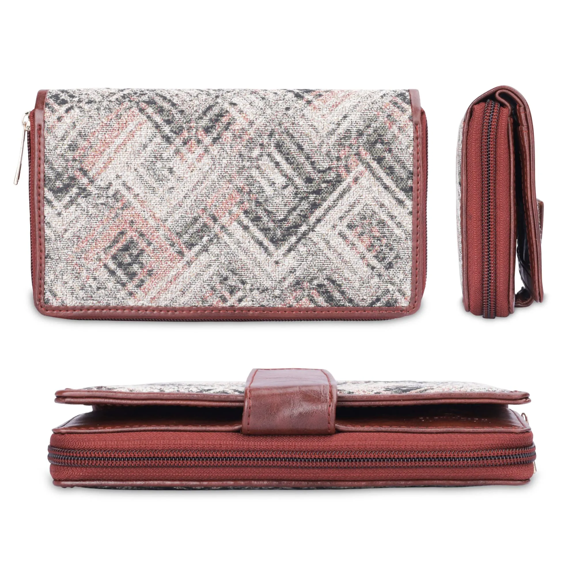 THE CLOWNFISH Filipia Ladies Wallet Womens Wrist Clutch Purse (White- Checks)