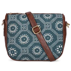 The Clownfish Garnet Series Printed Handicraft Fabric & Tapestry Crossbody Sling Bag for Women Ladies Single Shoulder Bag Shoulder Belt (Light Blue)