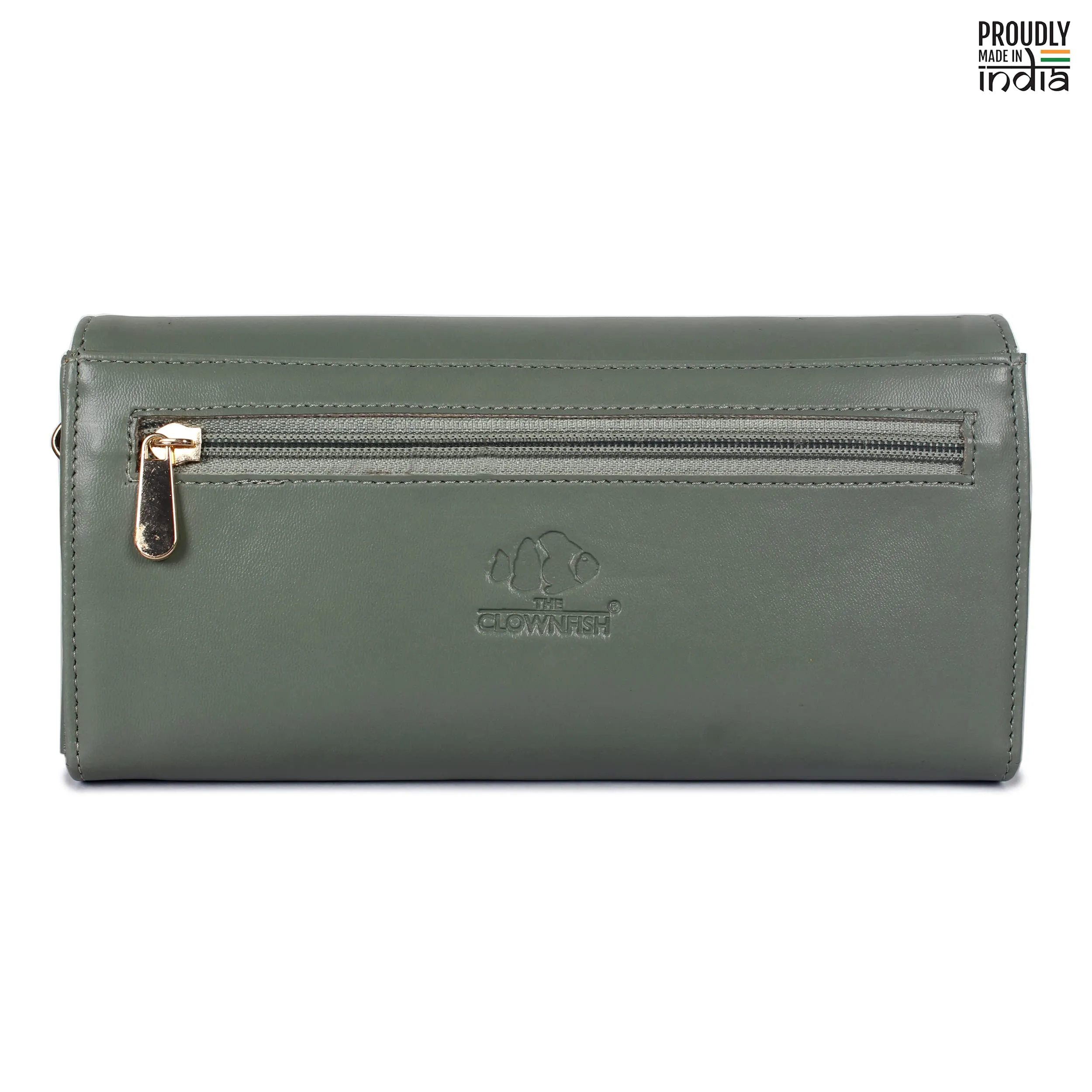 THE CLOWNFISH Ivana Series Womens Wallet Clutch Ladies Purse Sling Bag with multiple card slots (Olive Green)