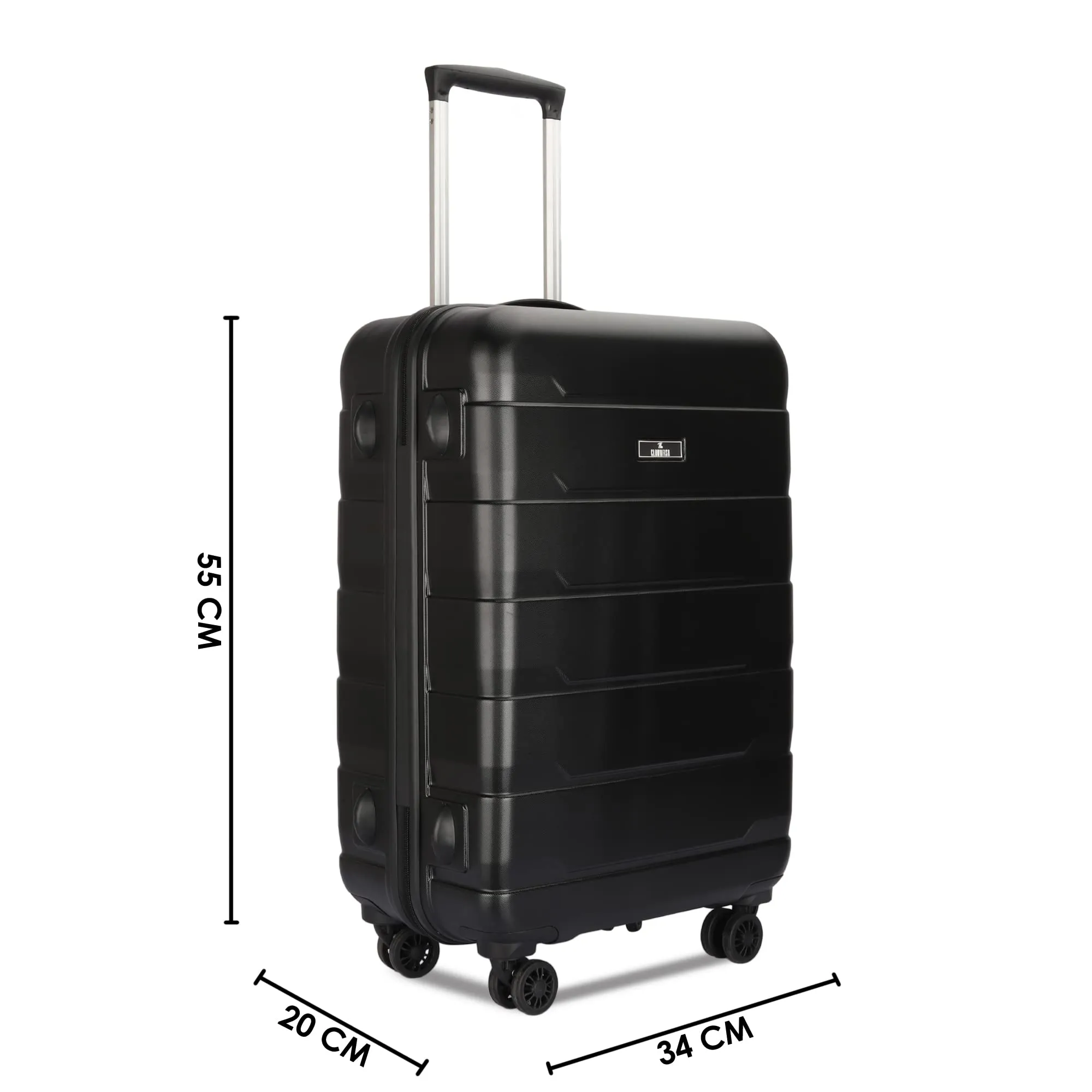 THE CLOWNFISH Jeffrey Luggage Polycarbonate Hard Case Suitcase Four Wheel Trolley Bag- Black (Small size,55 cm)