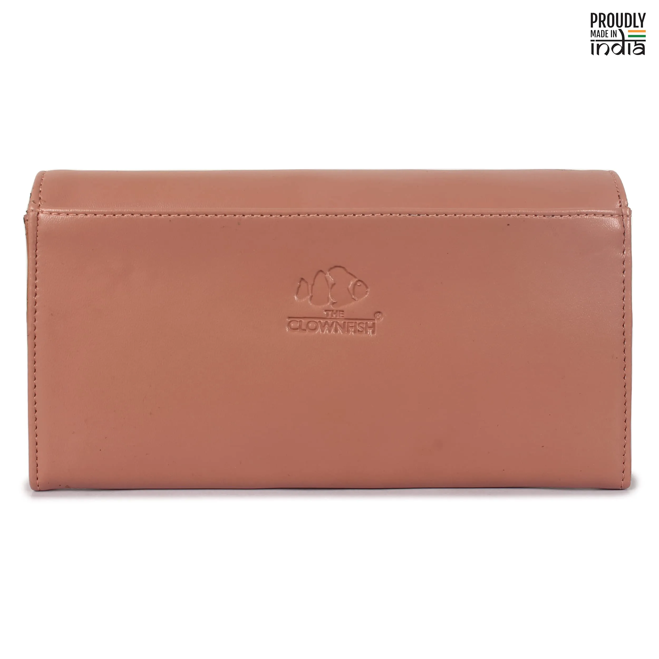 THE CLOWNFISH Laura Collection Womens Wallet Clutch Ladies Purse with multiple card slots (Apricot)